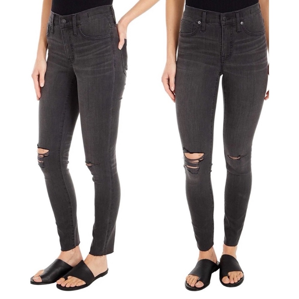 Madewell 9in High Rise Skinny Black Jean Distressed size 26